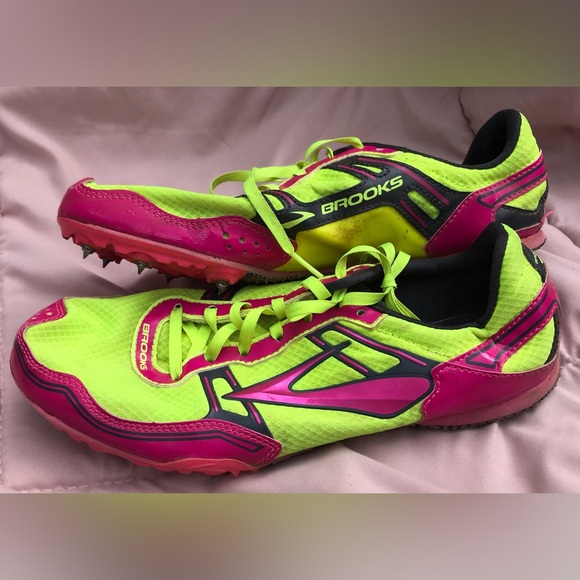 Brooks PR Series Neon Green and Pink Mid Distance Running Spikes - 9.5 - Picture 2 of 14
